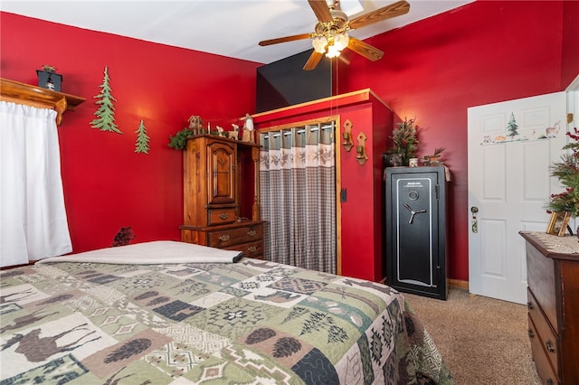 carpeted bedroom with a ceiling fan