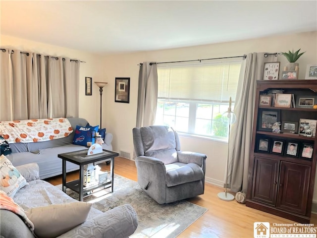 living room with light wood-type flooring