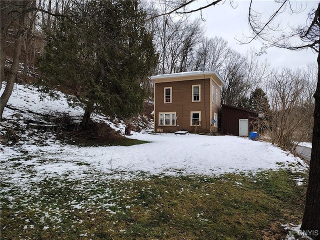 view of snow covered property