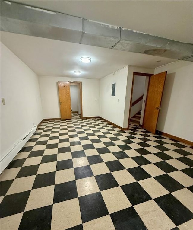 basement featuring a baseboard radiator