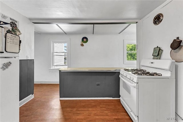 kitchen with a healthy amount of sunlight, dark hardwood / wood-style floors, and gas range gas stove