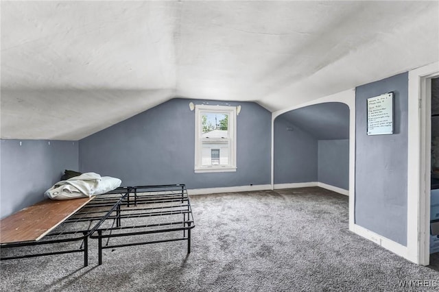 additional living space featuring carpet floors and vaulted ceiling