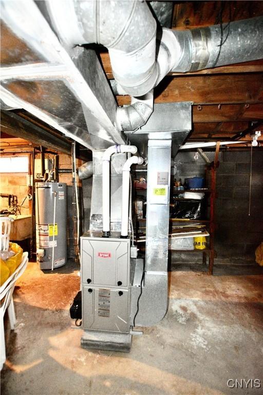 utilities with heating unit and gas water heater