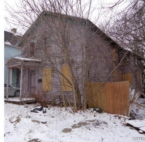 view of snow covered property