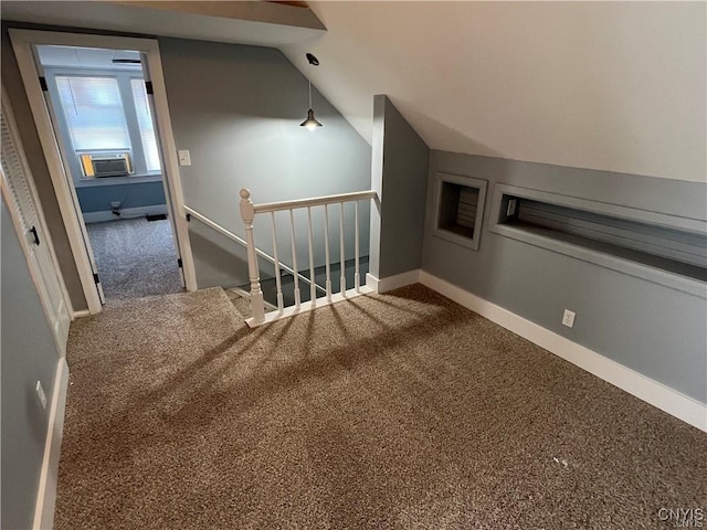 bonus room featuring carpet flooring, cooling unit, and lofted ceiling