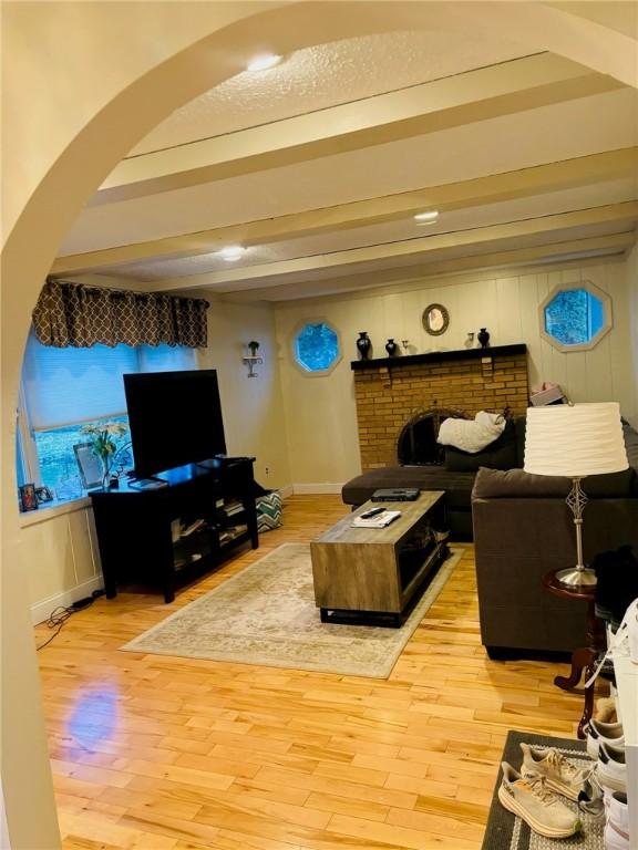 living room with hardwood / wood-style flooring