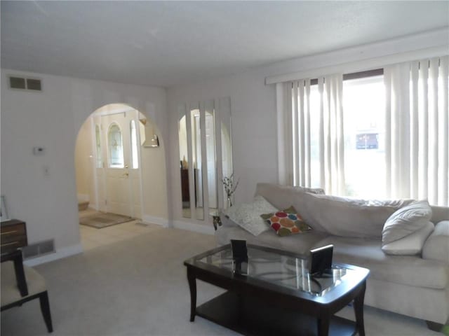 carpeted living room featuring a healthy amount of sunlight