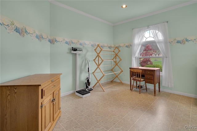 office area with crown molding