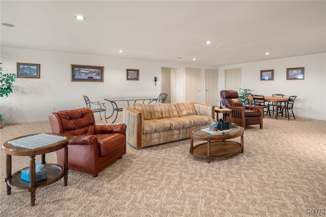 living room featuring light colored carpet