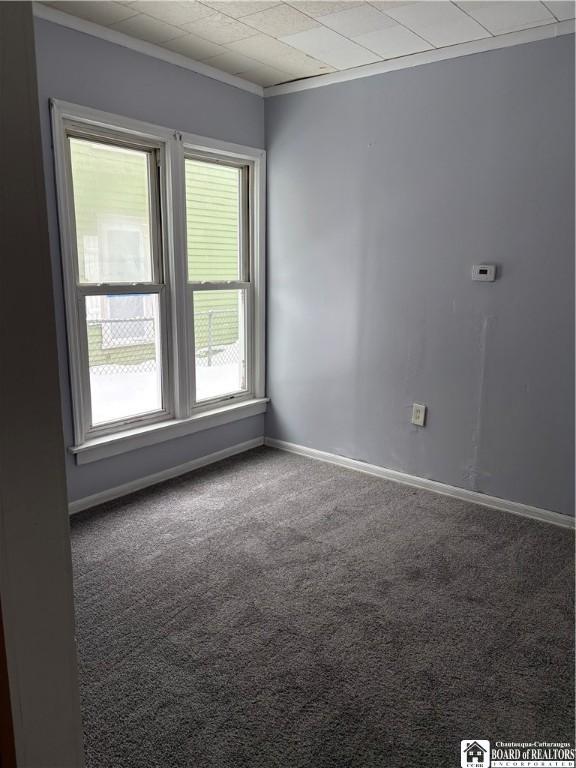 carpeted empty room with ornamental molding