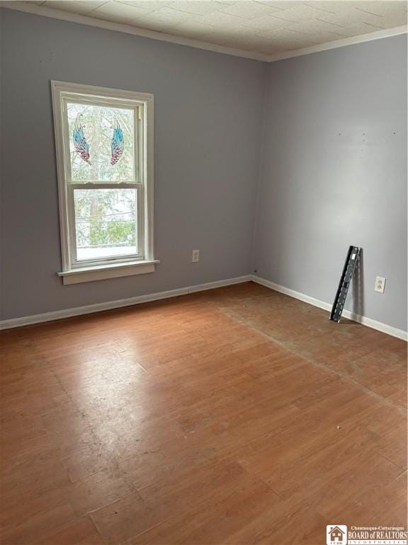 spare room featuring hardwood / wood-style flooring and crown molding