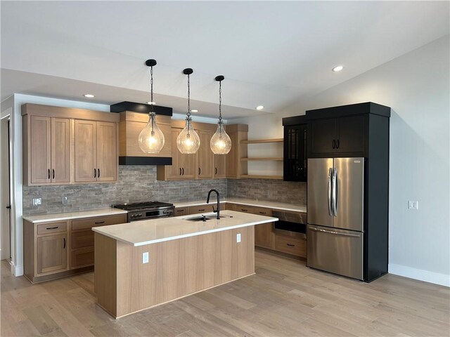 205 Charles Herrmann Way Unit 205, Milo, NY 14527 - kitchen with a sink, light countertops, open shelves, and stainless steel appliances