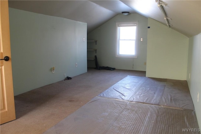 additional living space featuring light carpet and lofted ceiling