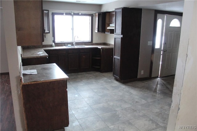 kitchen featuring dark brown cabinetry and sink