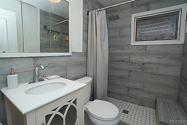 bathroom with vanity, toilet, and walk in shower