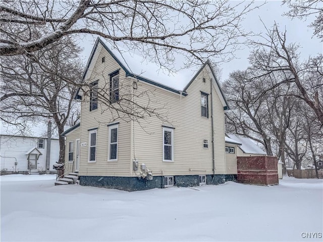 view of snow covered exterior