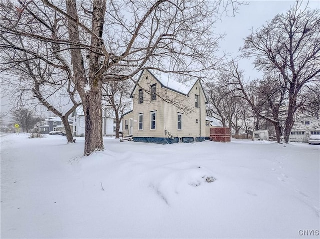 view of snow covered exterior