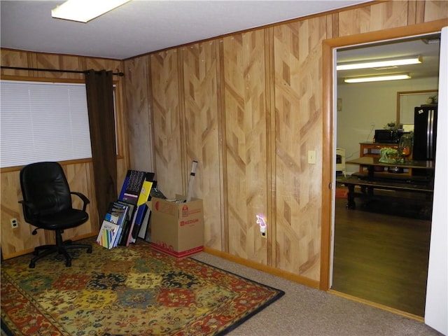 interior space featuring wood walls