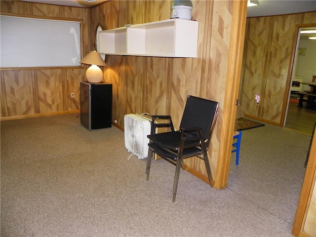 sitting room with wooden walls