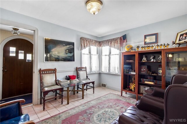 living area with light tile patterned flooring