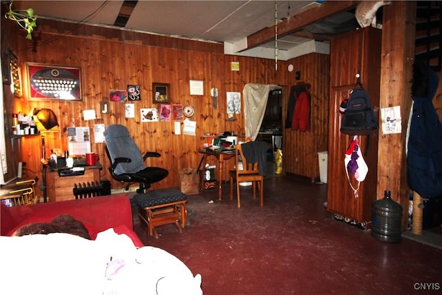 misc room with wood walls