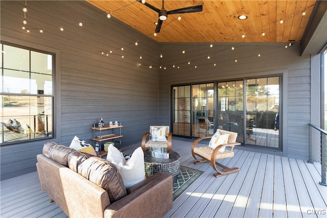 wooden terrace with ceiling fan