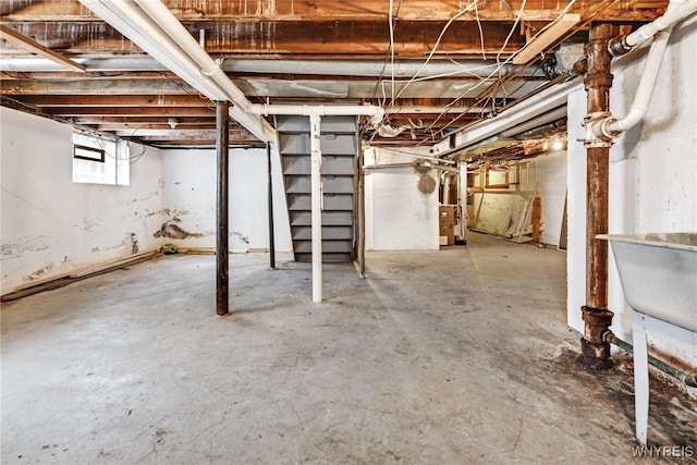 basement with heating unit