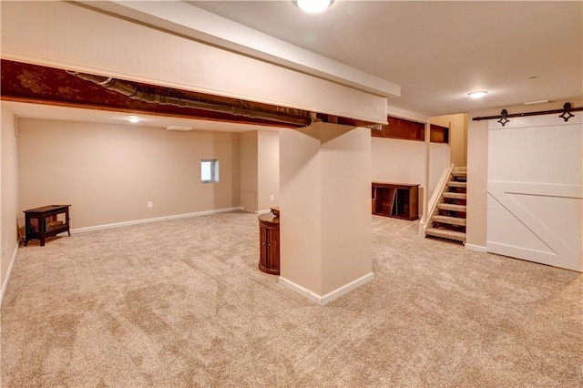 basement with light carpet