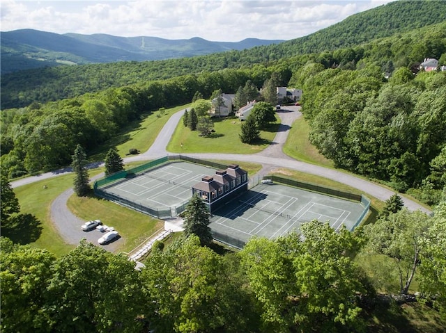 birds eye view of property with a mountain view