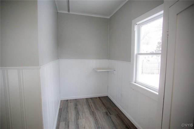 unfurnished room featuring dark hardwood / wood-style flooring and crown molding