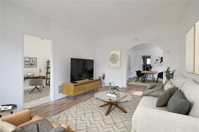 living room featuring light wood-type flooring