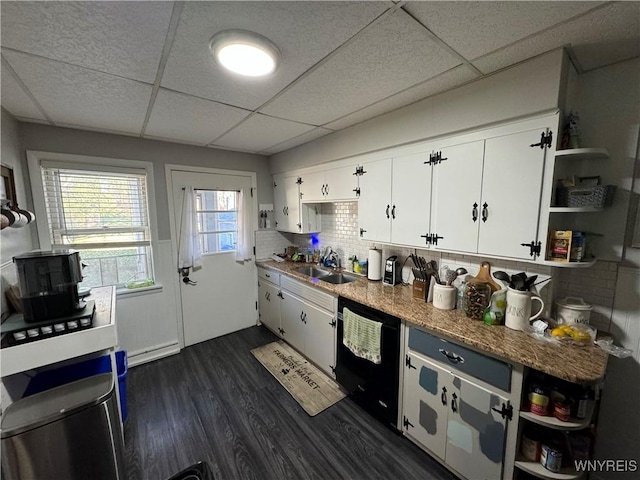 kitchen with white cabinetry, sink, dark hardwood / wood-style floors, and black dishwasher