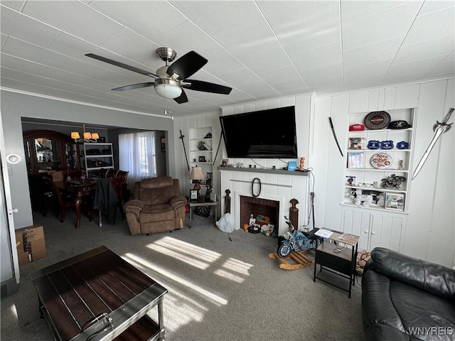 living room with ceiling fan