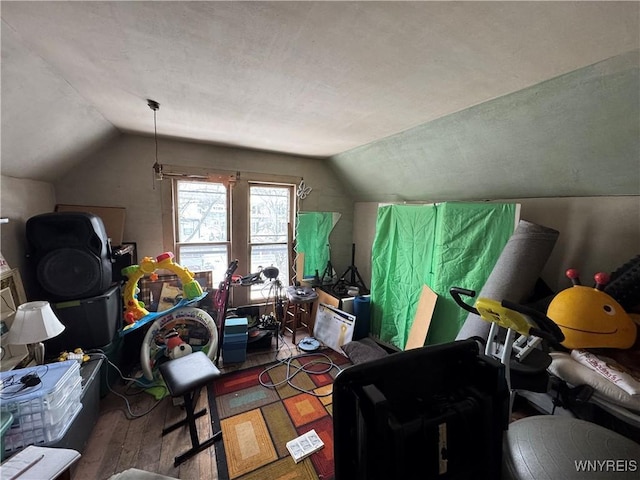 bonus room featuring wood-type flooring and vaulted ceiling