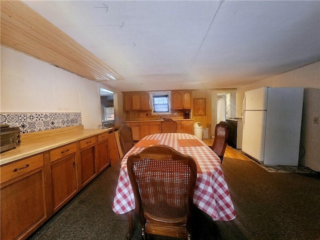 kitchen with white fridge