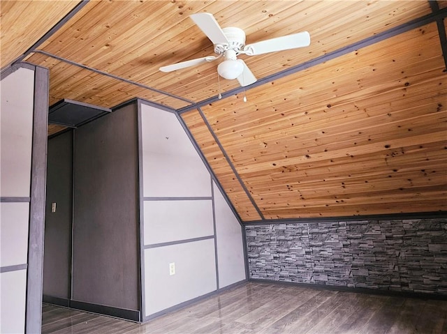 additional living space featuring ceiling fan, wooden ceiling, and hardwood / wood-style flooring