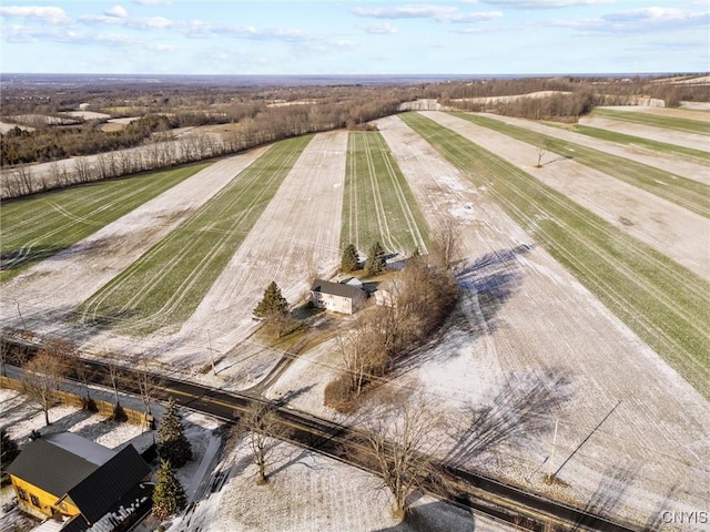 birds eye view of property featuring a rural view