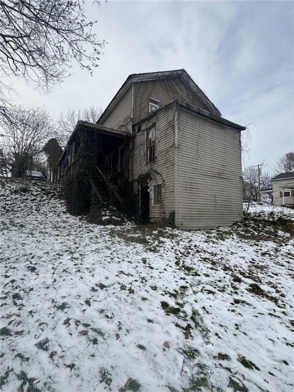 view of snow covered exterior