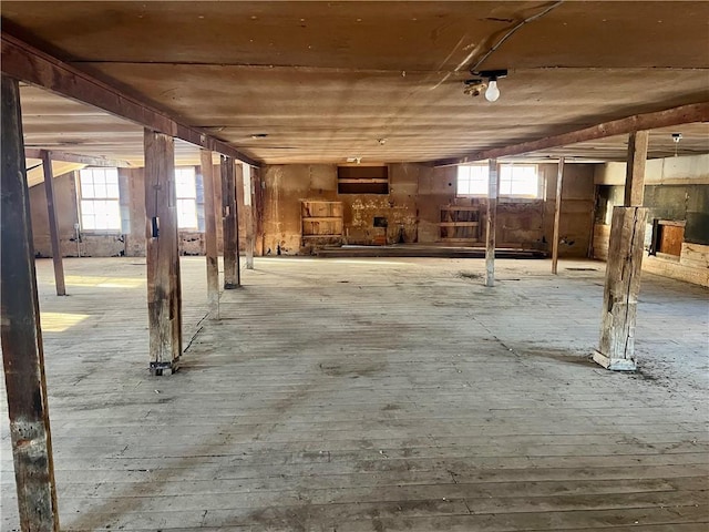 basement featuring hardwood / wood-style flooring and a wealth of natural light