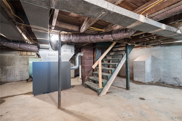 basement with heating unit