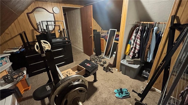 spacious closet with carpet and vaulted ceiling