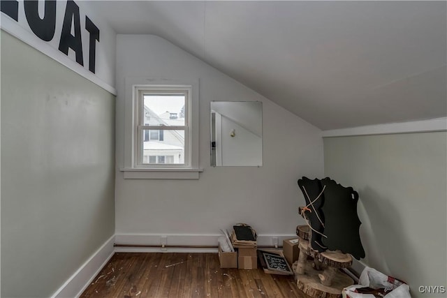 additional living space featuring dark hardwood / wood-style flooring and lofted ceiling