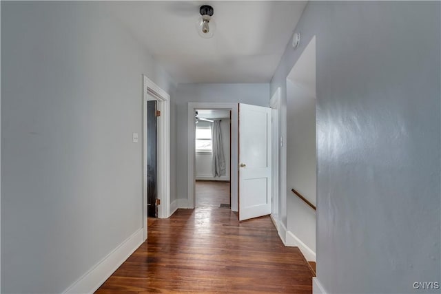 hallway with dark hardwood / wood-style floors