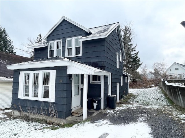 view of snow covered exterior