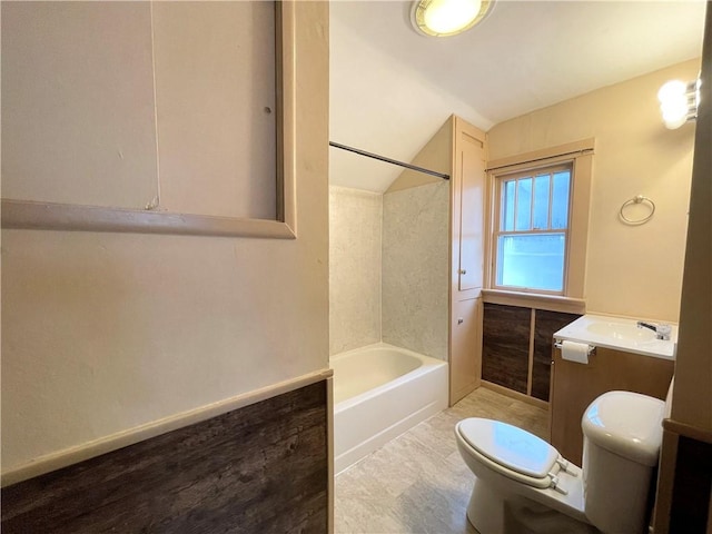 full bathroom featuring tile patterned flooring, vanity, shower / bath combination, and toilet