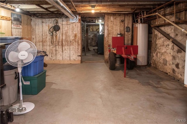 basement featuring gas water heater