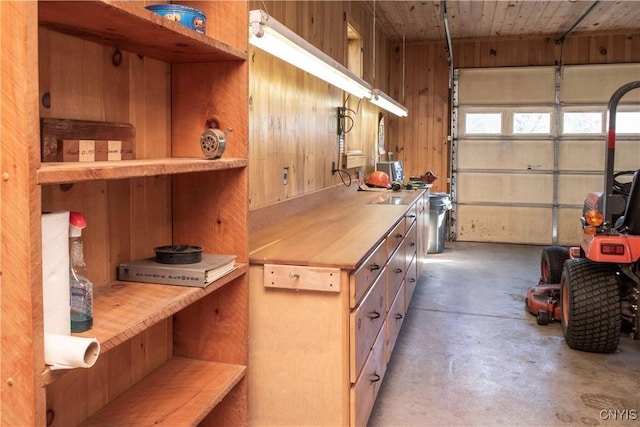 garage with wooden walls