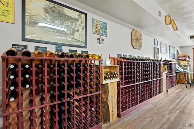 wine room with hardwood / wood-style floors