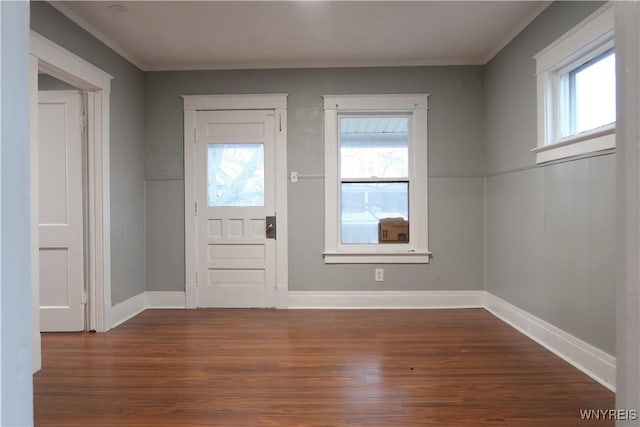 foyer entrance with dark hardwood / wood-style flooring