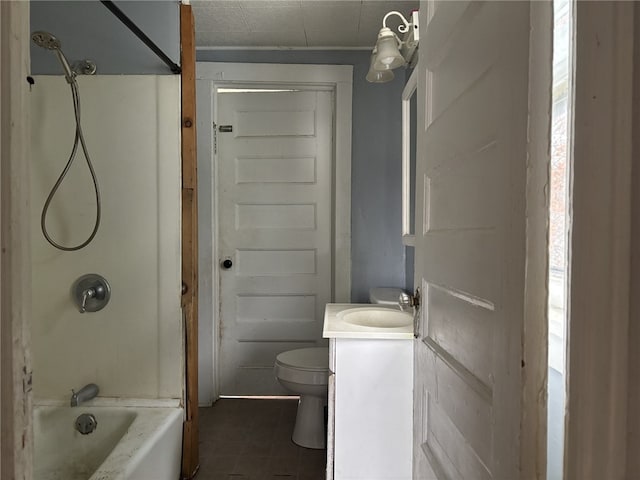 full bathroom with tile patterned flooring, vanity, toilet, and bathtub / shower combination